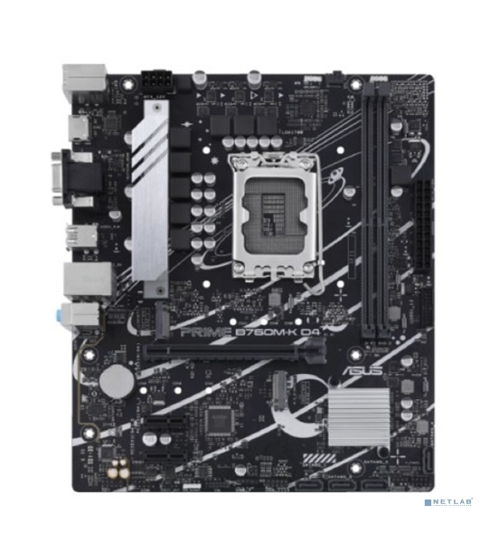 Материнская плата ASUS PRIME B760M-K D4, LGA 1700, Intel B760, 2xDDR4, 4xSATA, 2xM.2, 1xPCIe 4.0 x16, 2xPCIe x1, 1xHDMI, 1xVGA, 1x 2.5Gb LAN, 2xUSB-A 3.2 Gen 1, 2xUSB-A 2.0, 3x3.5 мм, 7.1, mATX