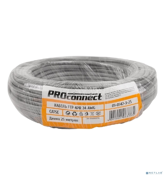 Кабель FTP PROconnect 4PR 24AWG, CCA, cat.5e, PVC, серый, бухта 25 м