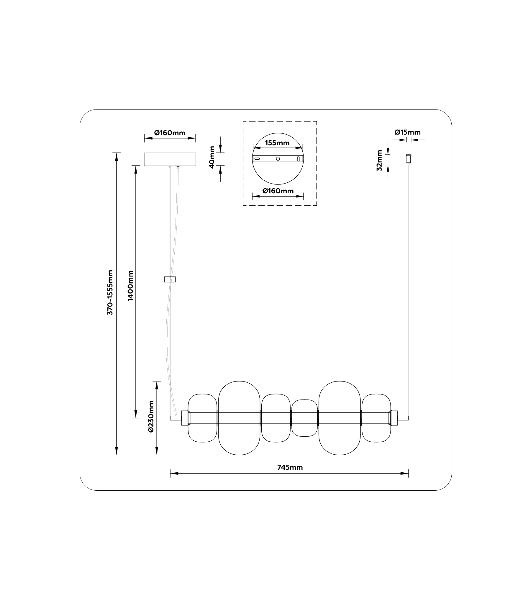 Подвесной светодиодный светильник Ambrella light LH11072 BK/SM черный/дымчатый 36W 3000K 745*230*230