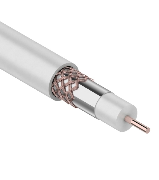 Кабель коаксиальный Rexant RG-6U+Cu, 75 Ом, Cu/Al/Cu, 75%, бухта 305 м, белый