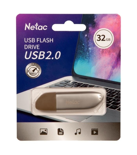 Флешка USB Netac U352 (NT03U352N-032G-20PN), 32Gb, USB 2.0, R/W 50/15, серебристый