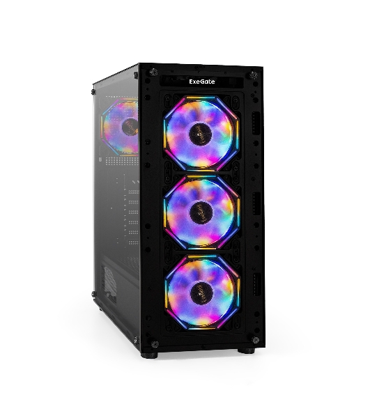 Компьютерный корпус Miditower ExeGate i3 BASE (ATX, без БП, с окном, 1*USB+1*USB 3.0, аудио, 4 вент. 12см с RGb подсветкой)
