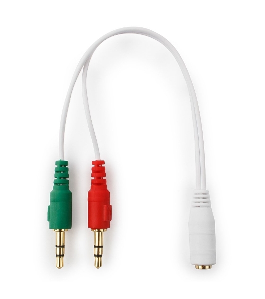 Кабель аудио сигнала Cablexpert, Jack3.5 нушники + 3.5 микрофон-> Jack3.5 4pin, длина 20 см, белый