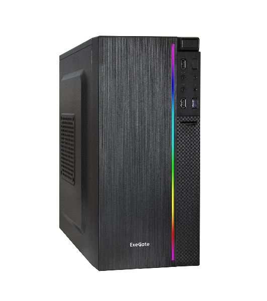 Компьютерный корпус Minitower ExeGate mEVO-9302-NPX400 (mATX, БП 400NPX с вент. 12см, 2*USB+1*USB 3.0, HD аудио, черный, с RGb подсветкой)
