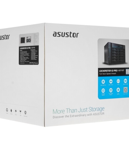 Сетевое хранилище ASUSTOR AS7110T 10-Bay NAS/Media player/Intel Xeon E-2224 3.4GHz up to 4.6GHz(Quad-Core), 8Gb SO-DIMM DDR4, noHDD(HDD,SSD),/10x1GbE+3x2,5Gbe(LAN)/3xUSB3.2,HDMI/M.2/4ip camera license; 90IX01D1-BW3S1