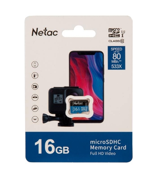Флеш карта microSDHC 16Gb Netac P500 NT02P500STN-016G-S (без SD адаптера) 80Mb/s