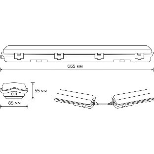 Светильник линейный Gauss СПП-Т8-G13 LITE 220-230V IP65 665x85x55мм для LED ламп 2х600мм 1/16