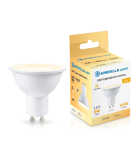Лампа светодиодная	Ambrella light 190903 LED MR16 9W IC GU10 2700K 175-265V 38°