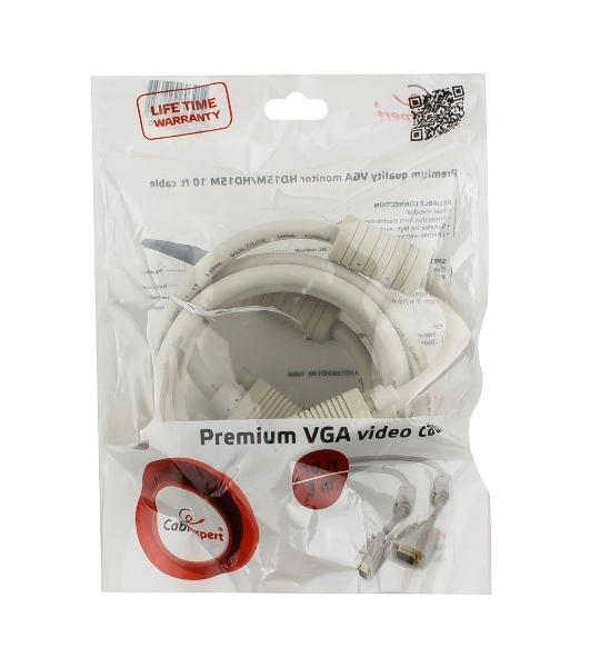 Кабель Gembird/Cablexpert VGA Premium 15M/15M, 3.0м, белый, тройной экран, феррит.кольца