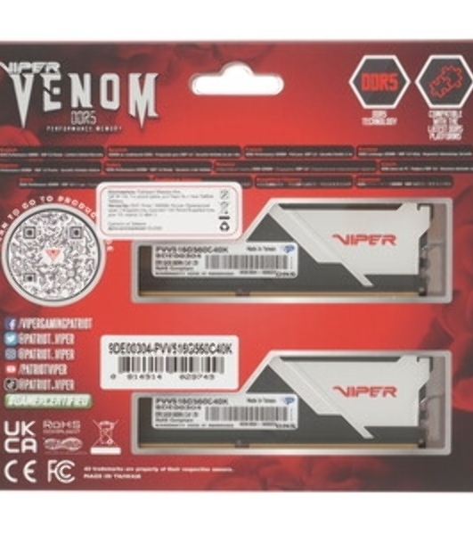 Оперативная память Patriot Viper Venom, DDR5, 16GB (1x16GB), 5600 MHz, CL36, с радиатором, серый