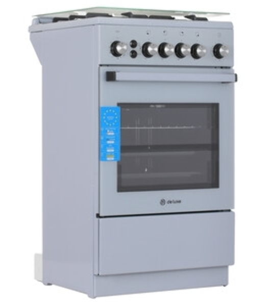 Плита Газовая De Luxe 5040.40г (кр) ЧР-012 серый (стеклянная крышка) реш.чугун