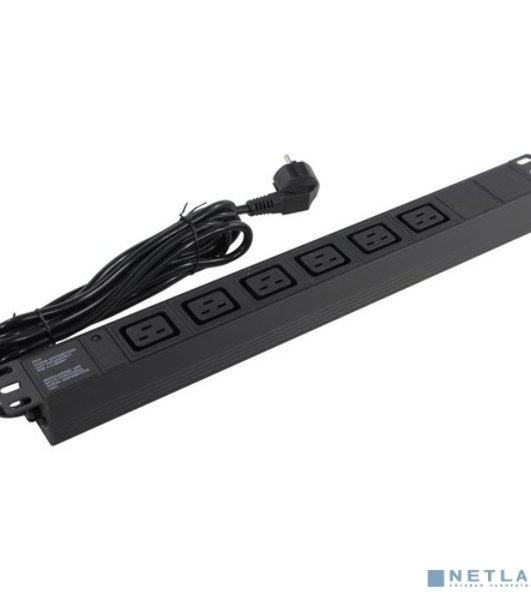 Блок розеток горизонтальный ExeGate ServerPro PDU-19H013 Al-6C19-EU3-SW, 19', 1U, Алюминий, 6 IEC 320 C19, кабель с евровилкой VDE-250V-16A-3*1.5мм2, 3 метра, выкл. с подсветкой, черный