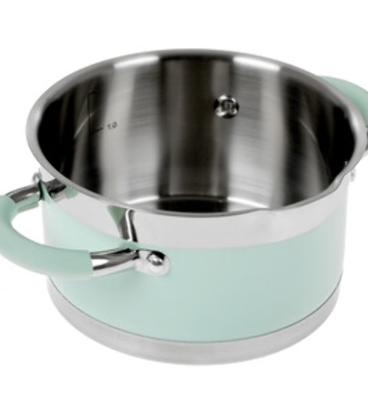 Кастрюля LARA LR02-540 MINT 16x9 см, 1,7 л, носик, индукционное дно, крышка с бортом, полипропилен, силикон, нержавеющая сталь