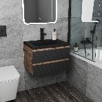 Тумба под раковину Bau Stil Loft black brushed, раковина кварцевая BAU Stil 58, черный металлик, фото10