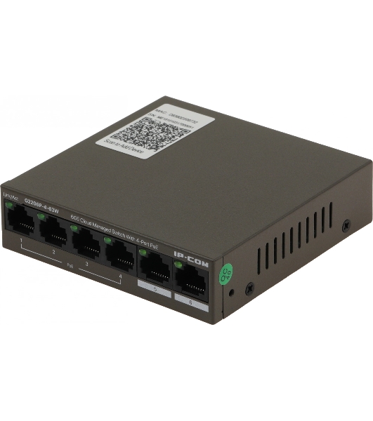 Коммутатор сетевой IP-COM G2206P-4-63W 4x10Base-T/100Base-TX/1000Base-T 2x1000Base-T PoE порты 4 Количество портов PoE+ 4 G2206P-4-63W
