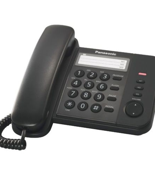 Телефон проводной Panasonic KX-TS2352RUB черный индикатор вызова,порт для доп. телеф. оборуд.,4 уровня громкости звонка
