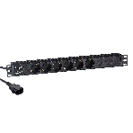 Блок розеток горизонтальный ExeGate ServerPro PDU-19H604 Al-6S-C14-2.5, 19', 1U, Алюминий, 6 Schuko, кабель с вилкой C14 VDE-250V-10A-3*1.5мм2, 2.5 метра, черный, фото 1