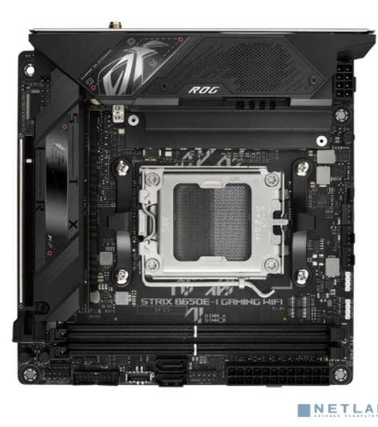 Материнская плата ASUS ROG STRIX B650E-I GAMING WIFI, AM5, AMD B650, 2xDDR5, 2xSATA, 2xM.2, 1xPCIe 5.0 x16, 1xHDMI, 1x 2.5Gb LAN, 4xUSB-A 3.2 Gen 2, 1xUSB-A 3.2 Gen 1, 1xUSB-C 3.2 Gen 2x2, 3x3.5 мм, 7.1, Mini-ITX