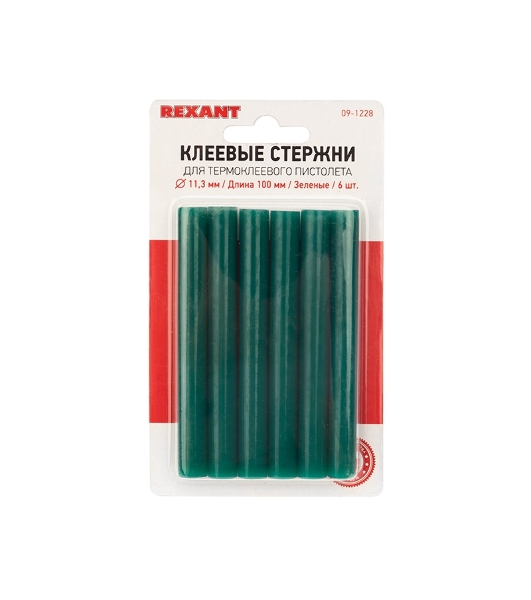 Клеевые стержни Rexant, Ø11 мм, 100 мм, зеленые, 6 шт., блистер