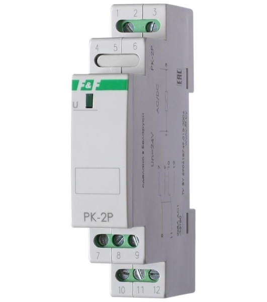 Реле промежуточное PK-2P/Un (монтаж на DIN-рейке 35мм 24В AC/DC 2х8А 2P IP20) F&F EA06.001.008