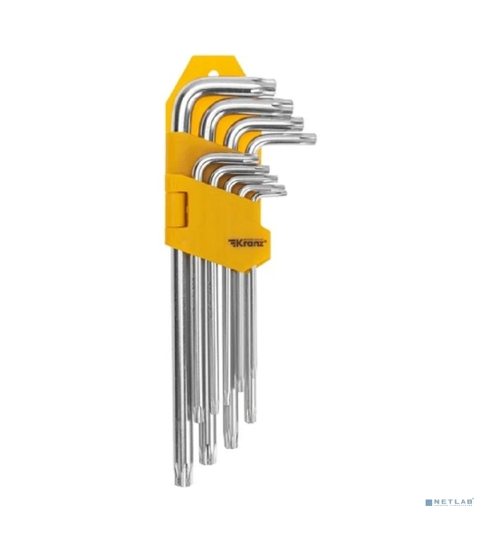 Набор ключей имбусовых Tamper-Torx Kranz 9 шт., ТТ10-ТТ50, закаленные, удлиненные, никель