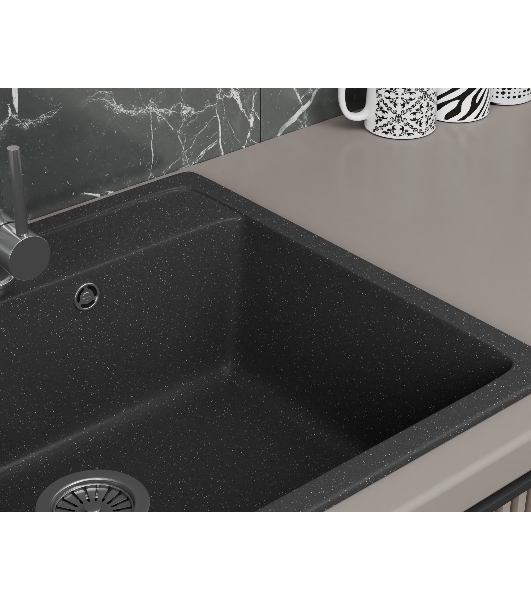 Мойка для кухни BAU Stil Black stone 56х50, выпуск с сифоном в комплекте, черный камень