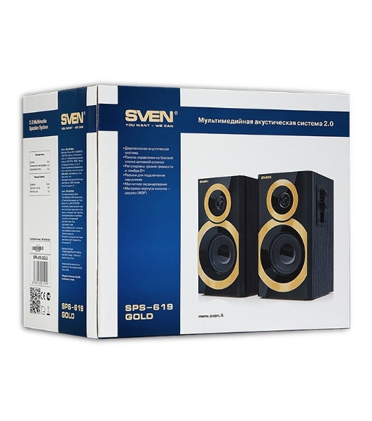 Акустическая система SVEN SPS-619 GOLD акустическая система 2.0, мощность 2х10 Вт(RMS)