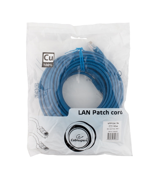 Патч-корд медный UTP Cablexpert PP10-10M/B cat.5, 10м, литой, многожильный, синий