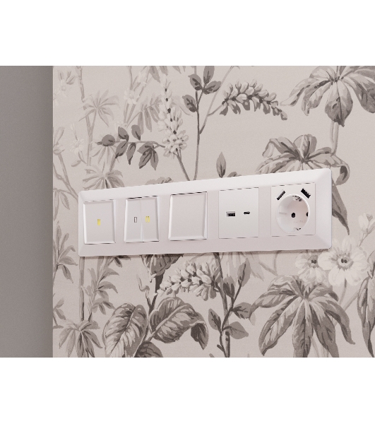 Комплект механизма электрической розетки ALFA Жемчуг 2USB A+A 18W (быстрая зарядка) с/з QUANT (AP2090, VM155) MA209010