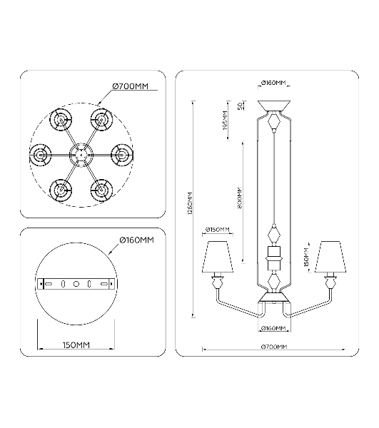 Люстра Ambrella light LH75401/6 GD/GR золото/серый E14*6 max 40W D700*1260
