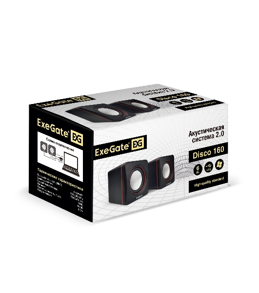 Акустическая система 2.0 ExeGate EX287050RUS Disco 160 (питание USB, 2х3Вт (6Вт RMS), 100-20000Гц, черный)