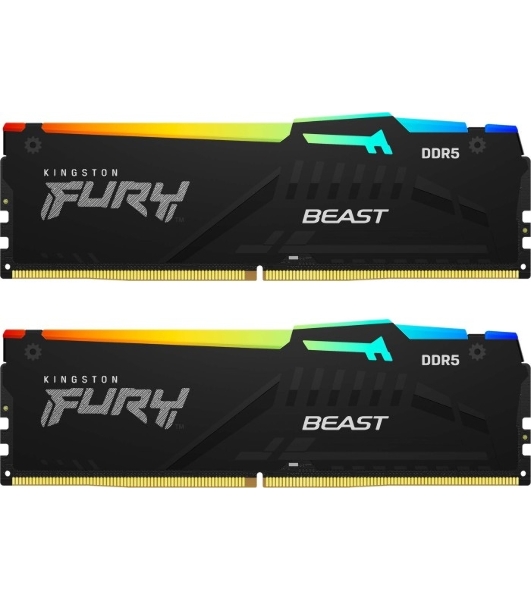 Оперативная память Kingston Fury Beast, DDR5, 16Gb (2x8GB), 5600MHz, CL40, DIMM, с радиаторами, RGB, черный