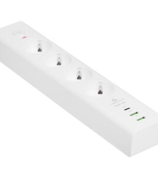 Сетевой фильтр Cablexpert Exnovo EXN-4-CU2-W-2, 4 р, 16А, 1xType-C PD, 30Вт, 2хUSB, 2 м, ур.защиты 4+, белый, коробка