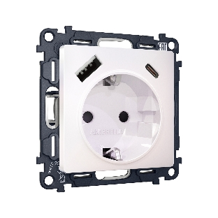 Комплект механизма электрической розетки ALFA Жемчуг 2USB A+C 20W (быстрая зарядка) с/з QUANT (AP2100, VM160) MA210010