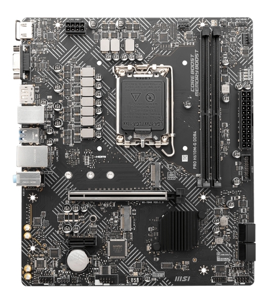 Материнская плата MSI PRO H610M-G, LGA 1700, Intel H610, 2xDDR5, 4xSATA, 1xM.2, 1xPCIe 4.0 x16, 1xPCIe 3.0 x1, 1xHDMI, 1xDP, 1xVGA, 1xRJ45 1Gb, 2xUSB-A 3.2 Gen 1, 4xUSB-A 2.0, 3x3.5мм, 7.1, mATX