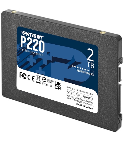 Накопитель SSD Patriot P220, 2Tb, SATA III, 2.5', R/W 550/500