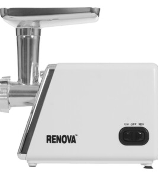 Мясорубка электрическая RENOVA MG200-R1WL белый, 2000 Вт, 2.0 кг/мин, реверс, защита от перегрузки, металлический лоток, насадки - 8
