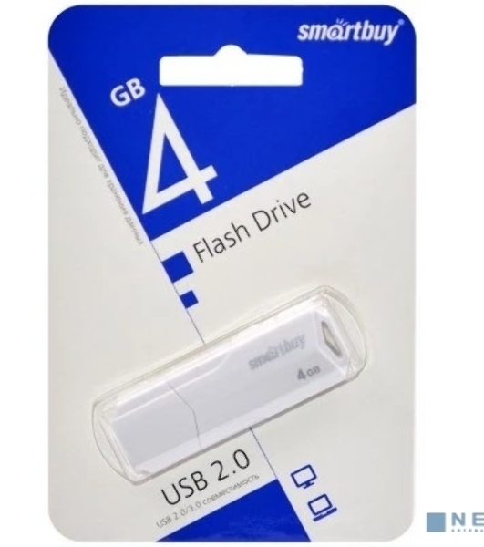 Флешка USB Smartbuy CLUE white (SB4 GbCLU-W), 4Gb, USB 2.0, R/W 15/8, белый
