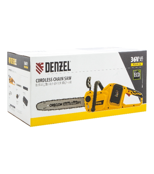 Цепная пила аккумуляторная бесщет. Denzel RCS400-36, Li-ion, 36 В, 4 А·ч, шина 400 мм/58610