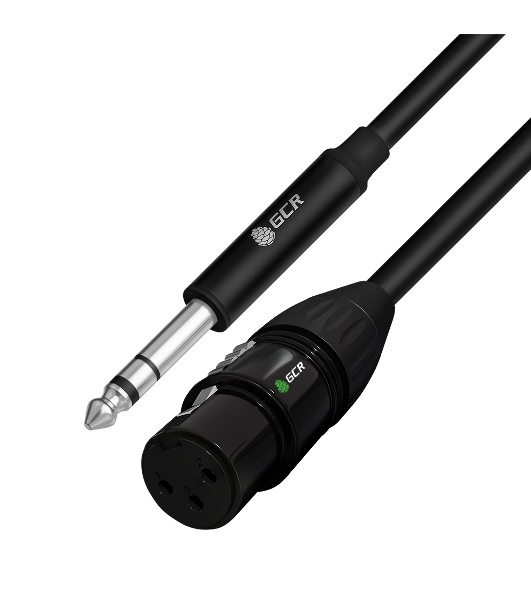 Кабель GCR 5.0m микрофонный stereo jack 6,35мм/XLR, M/F, черный, AL case черный