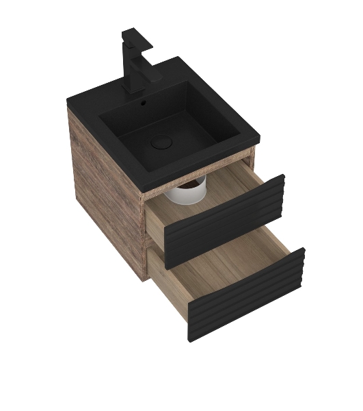 Тумба под раковину Bau Stil Loft black brushed, раковина кварцевая BAU Stil 40, черный металлик, смеситель Hotel Black, черный