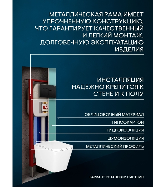 Комплект BAU 6 в 1: рамная инсталляция, унитаз подвесной безободковый вихревой Bau Stil Hurricane, быстросъемное тонкое сиденье дюропласт микролифт, кнопка смыва BAU Soul, черная матовая