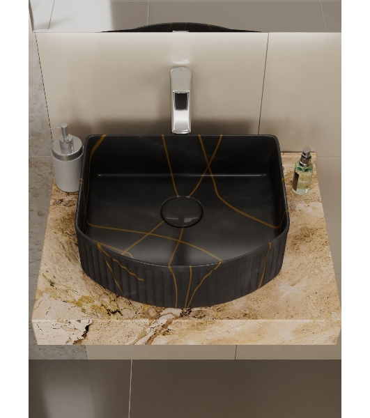 Раковина санфаянс накладная BAU Mif stripes 40х35, черная