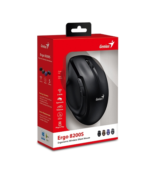 Мышь беспроводная Genius Ergo 8200S черный, 1200 dpi, радиоканал, USB, кнопки - 5