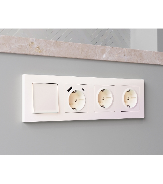 Комплект механизма электрической розетки ALFA Жемчуг 2USB A+C 20W (быстрая зарядка) с/з QUANT (AP2100, VM160) MA210010