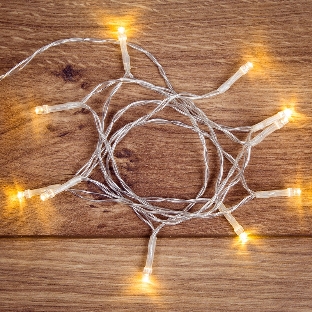 Гирлянда светодиодная Neon-night универсальная 10 LED, 1,2 метра, прозрачный ПВХ, теплое белое свечение, батарейки 2хАА