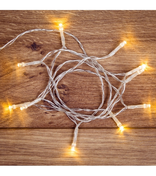 Гирлянда светодиодная Neon-night универсальная 10 LED, 1,2 метра, прозрачный ПВХ, теплое белое свечение, батарейки 2хАА
