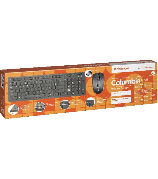 Комплект клавиатура+мышь Defender Columbia C-775 беспроводной, USB, 1600 DPI, чёрный