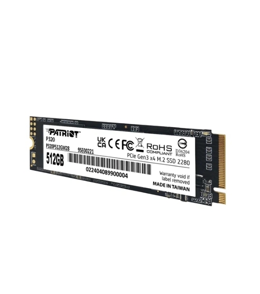 Накопитель SSD Patriot P320, 512Gb, PCIe 3.0 x4, M.2 2280, NVMe, R/W 3000/2200