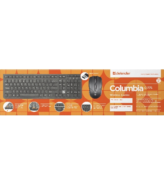 Комплект клавиатура+мышь Defender Columbia C-775 беспроводной, USB, 1600 DPI, чёрный